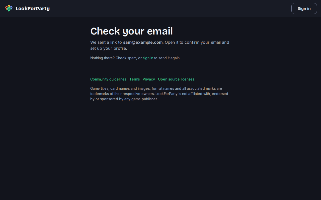 The Check your email page