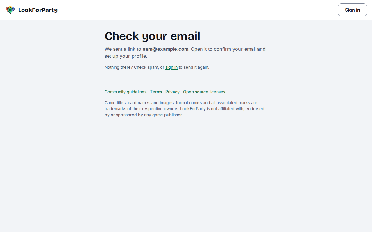 The Check your email page