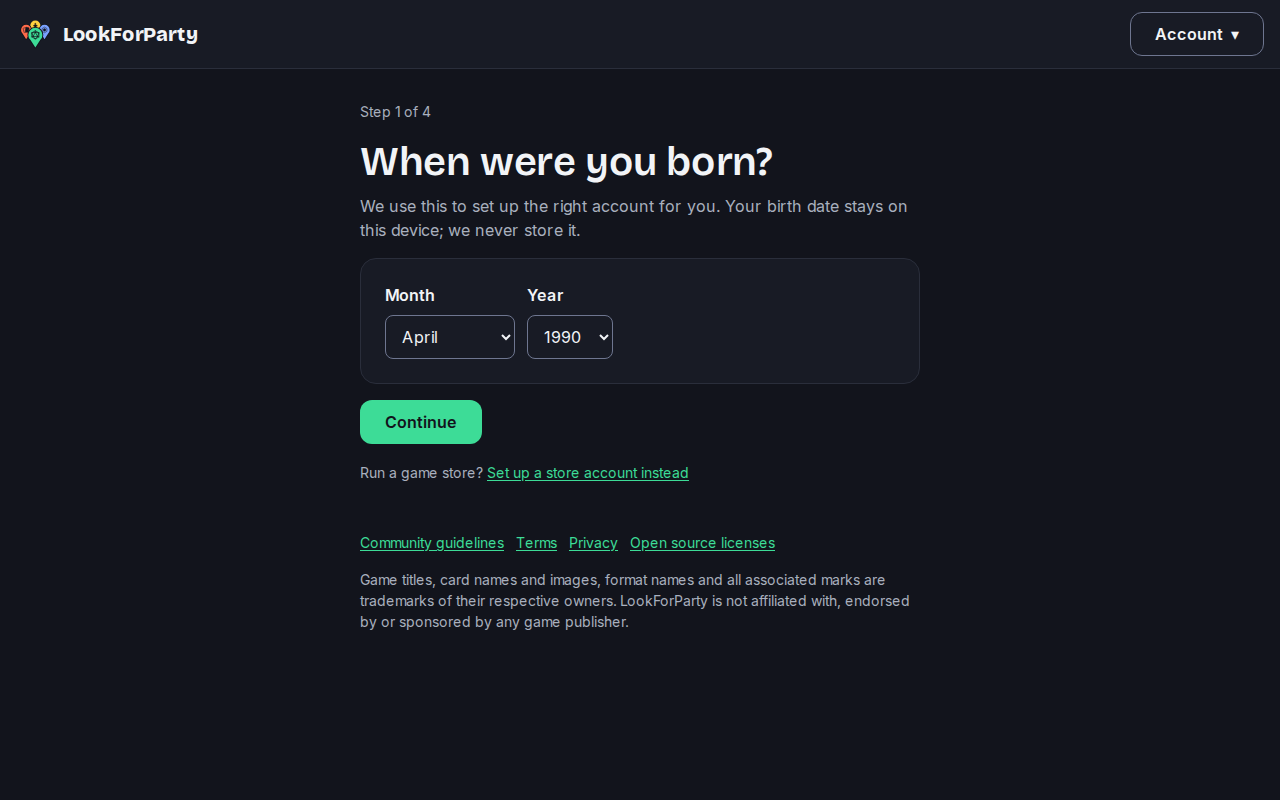 The When were you born? step with a month and year picked