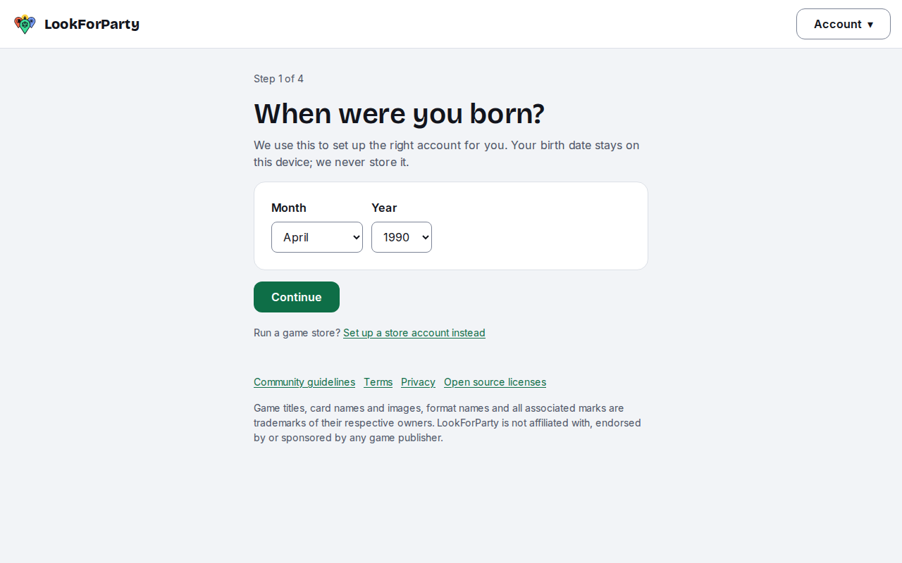 The When were you born? step with a month and year picked