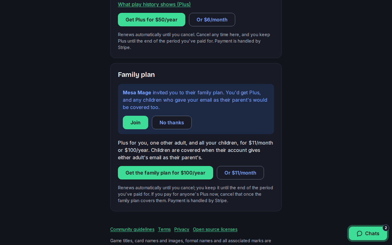 The invited adult's plan page with the family plan invite and its Join button