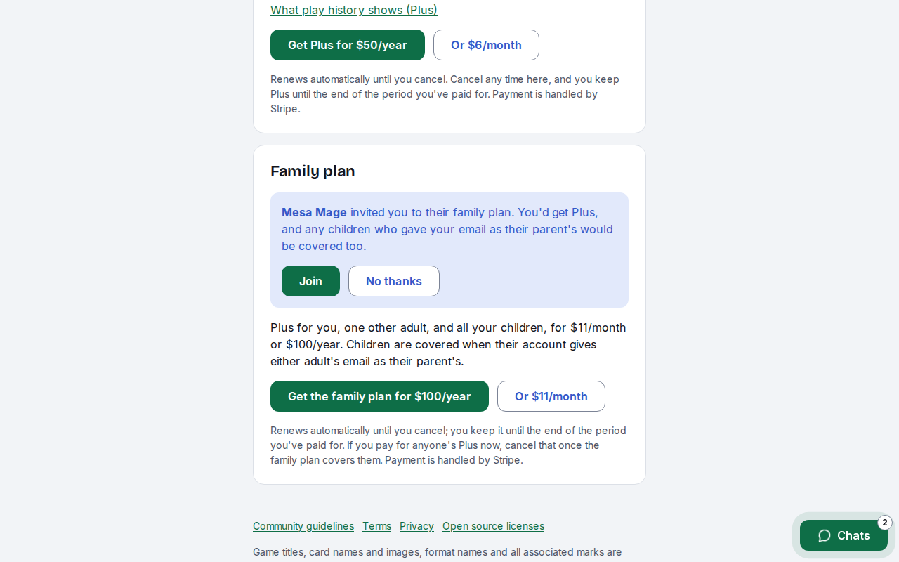 The invited adult's plan page with the family plan invite and its Join button