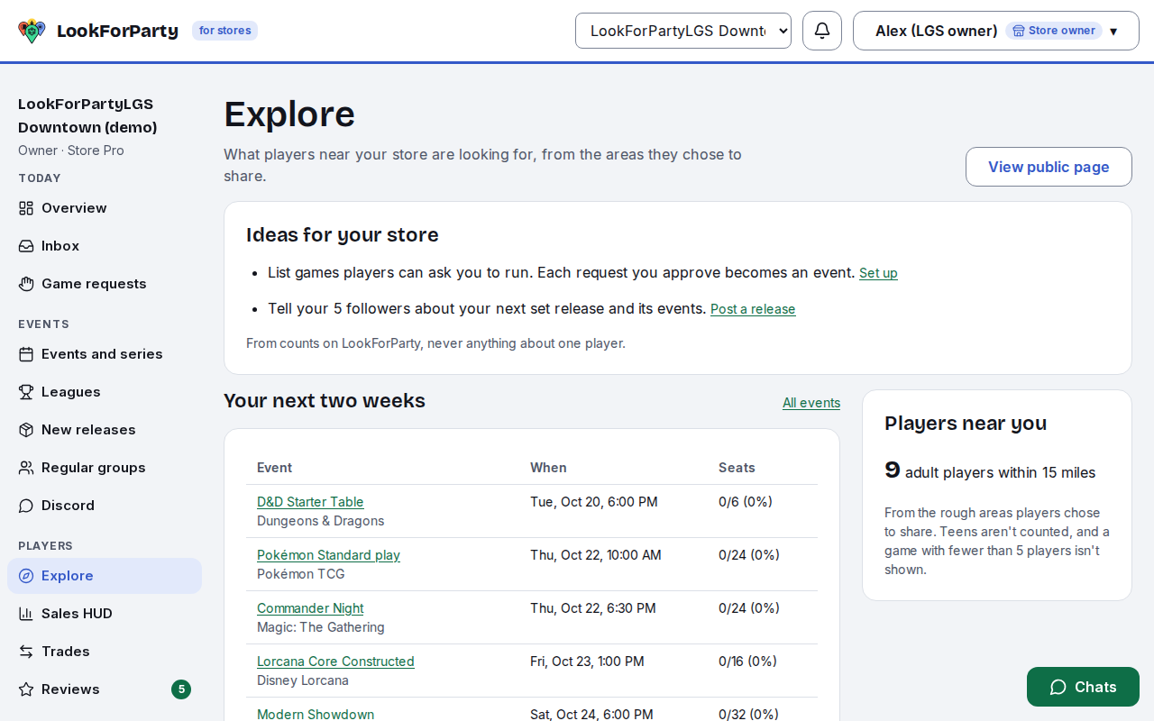 Explore for stores, with player demand near the store