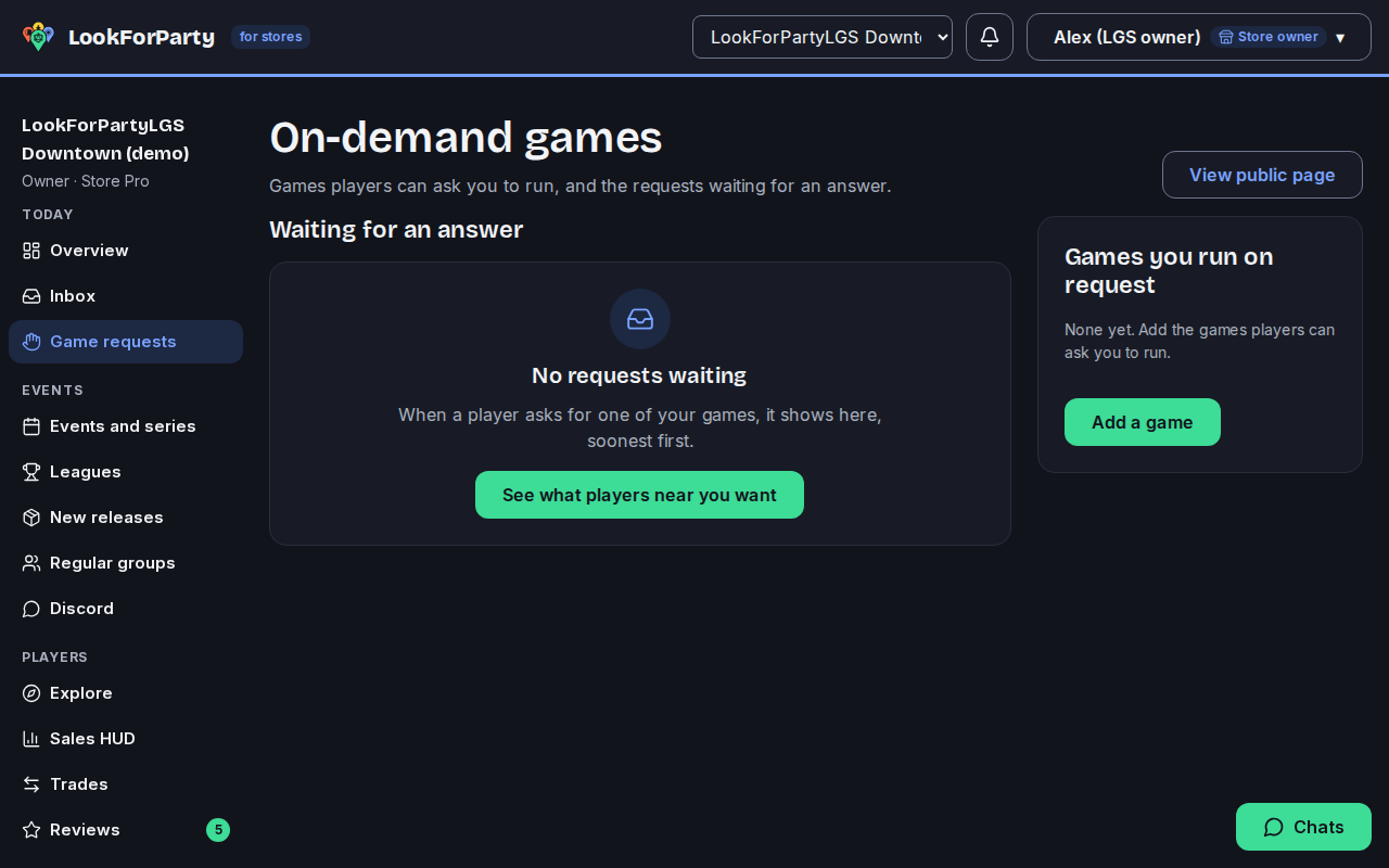 Game requests from players