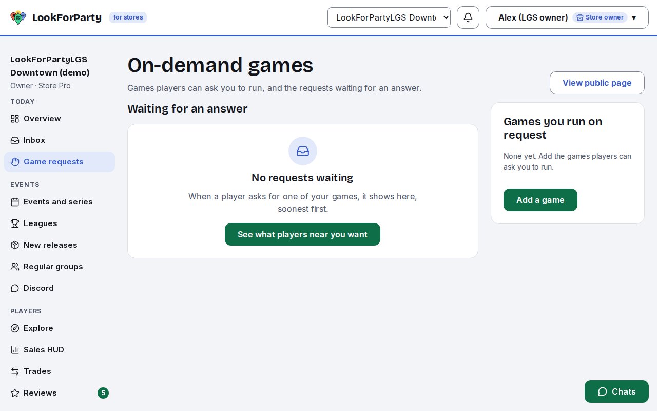 Game requests from players