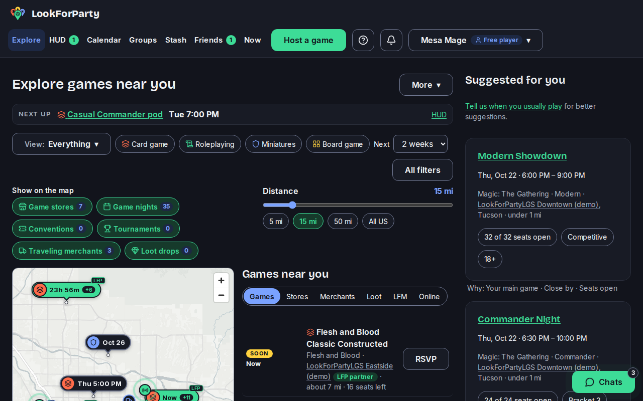 Explore with the map of stores near you and the list of games beside it