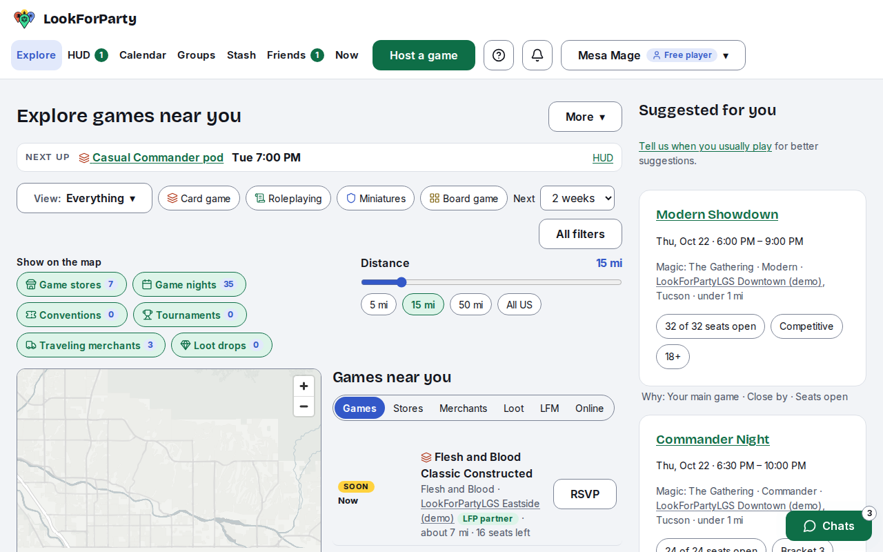 Explore with the map of stores near you and the list of games beside it