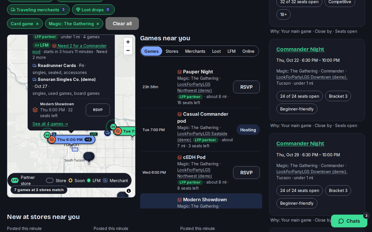 The Games near you list with the Games, Stores and LFM buttons