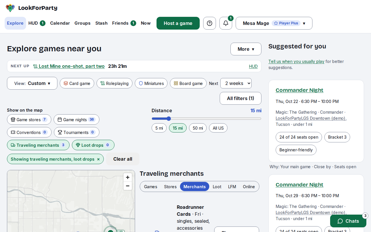 The Traveling merchants list with merchants' stops and a store's vendor visit