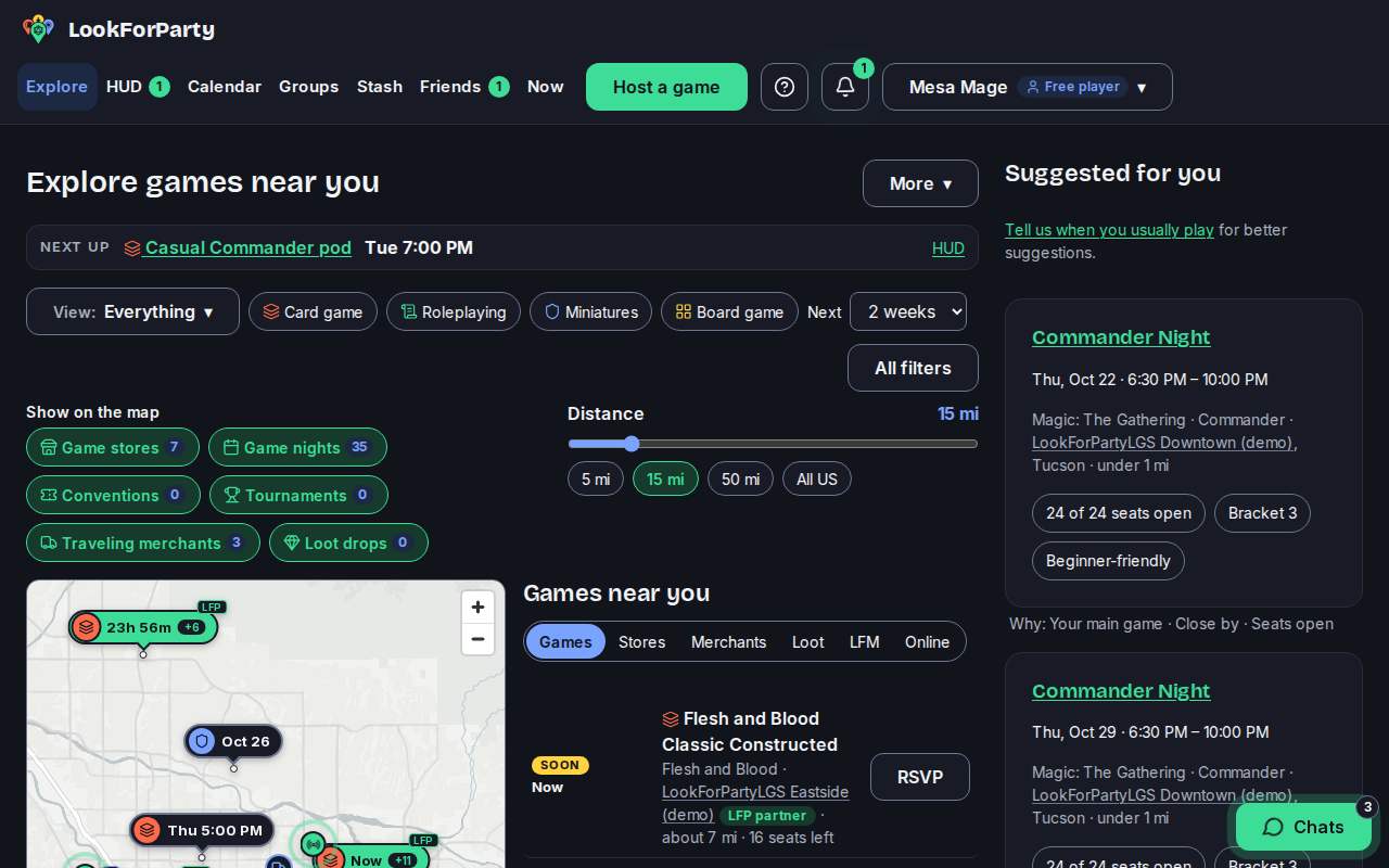 The top bar with Host a game highlighted
