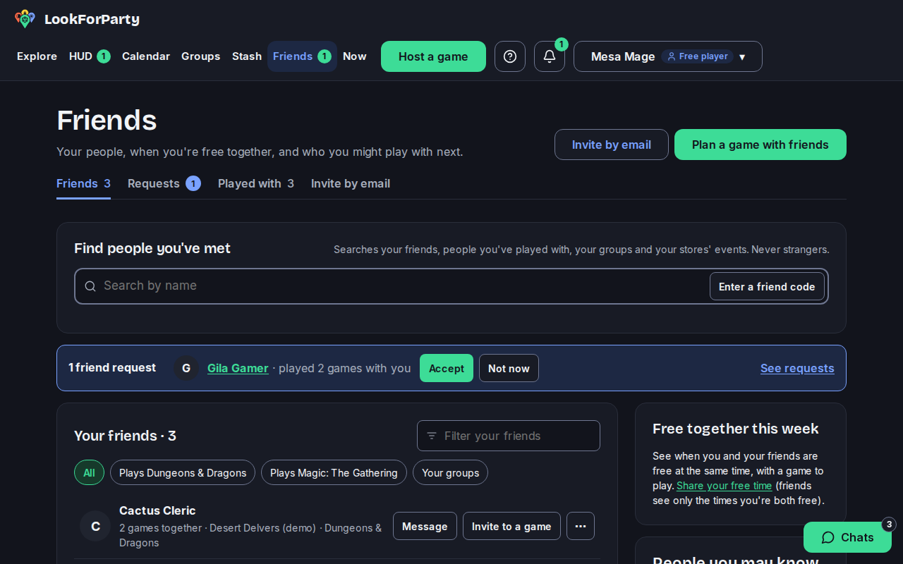 The Friends page with the Invite by email section highlighted
