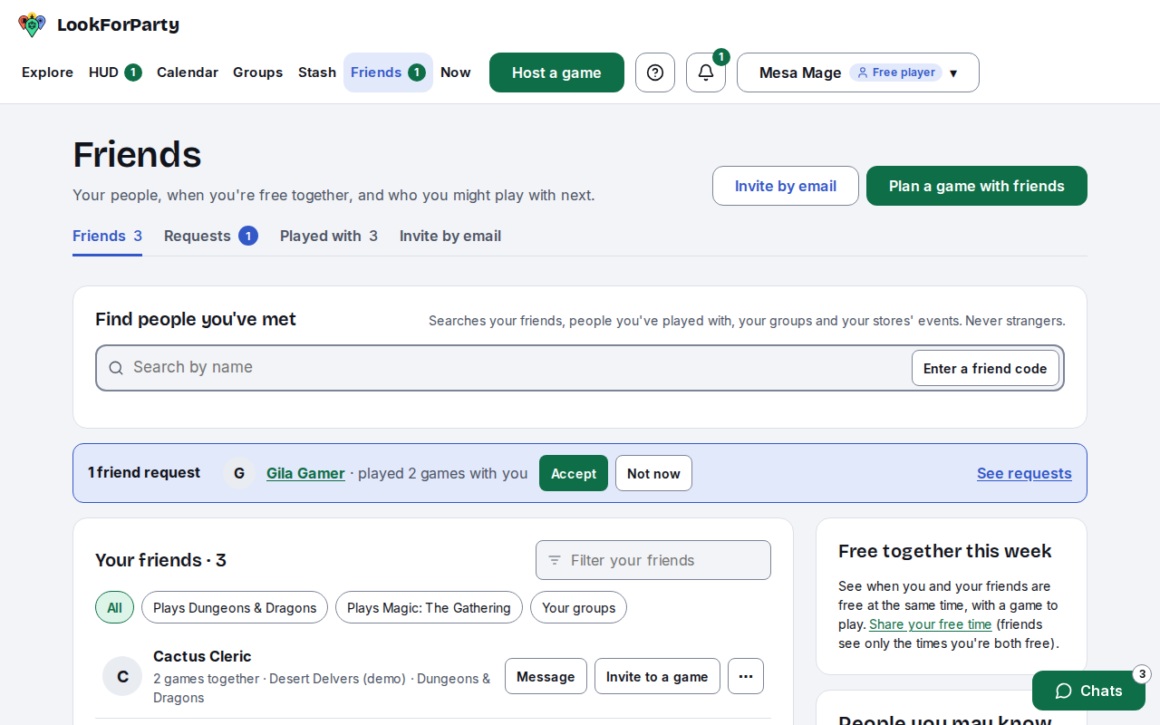The Friends page with the Invite by email section highlighted