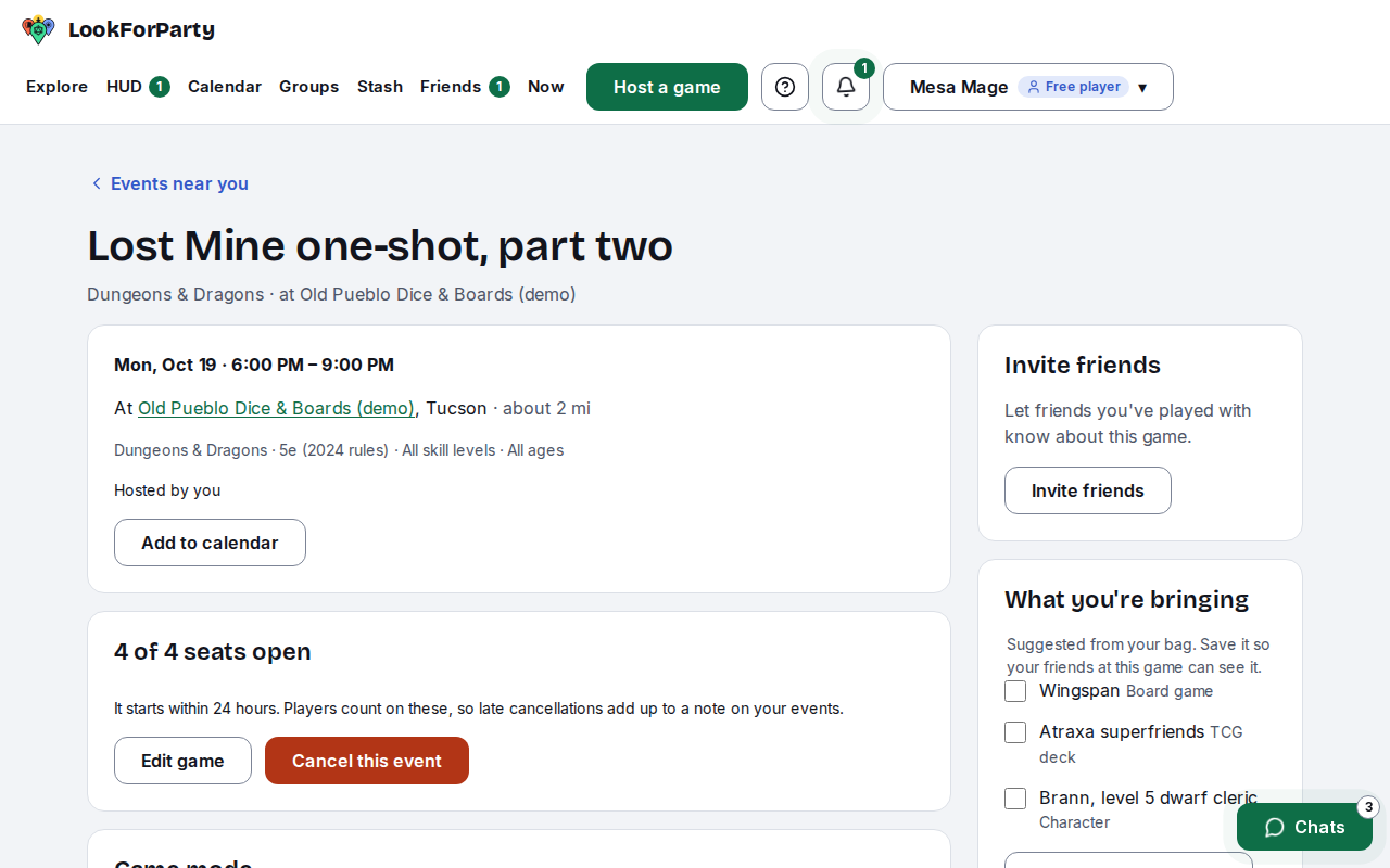 A game's page with the Invite friends section highlighted