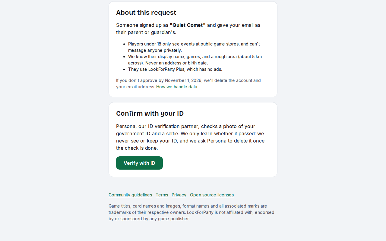 The Confirm with your ID section with the Verify with ID button highlighted