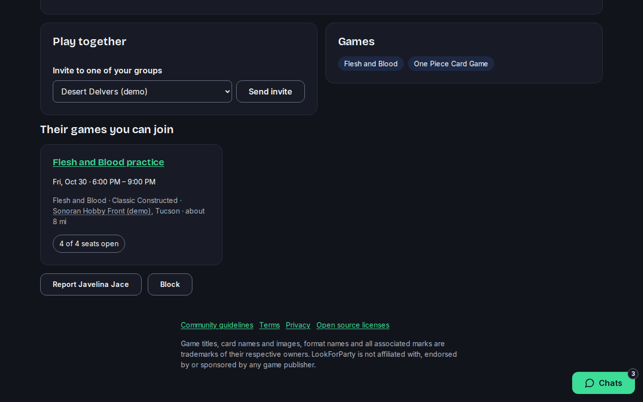 A player card with the Report and Block buttons highlighted