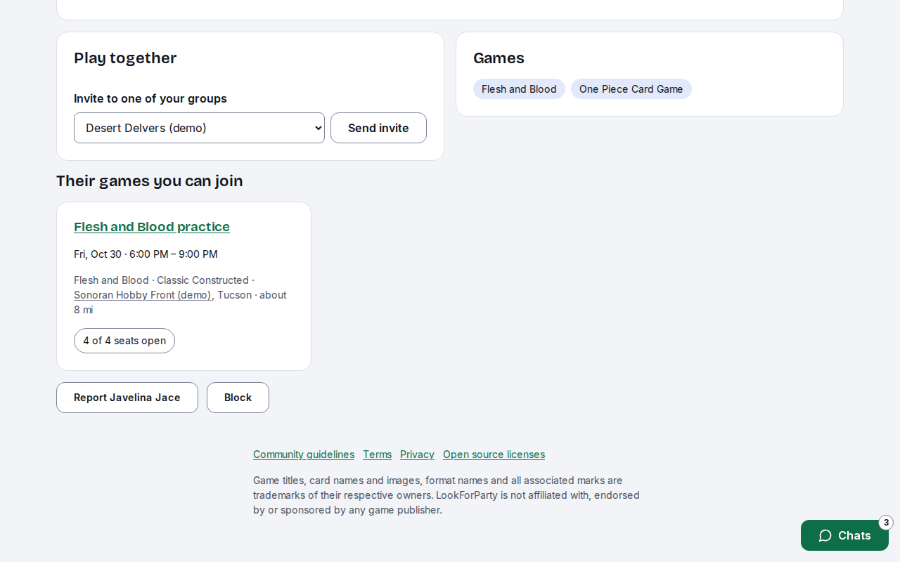 A player card with the Report and Block buttons highlighted