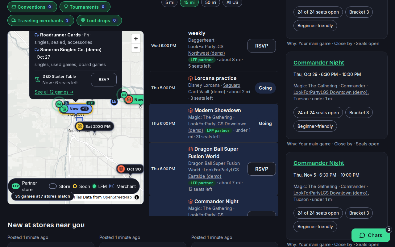 The Games near you list saying you're in, with the game marked Going